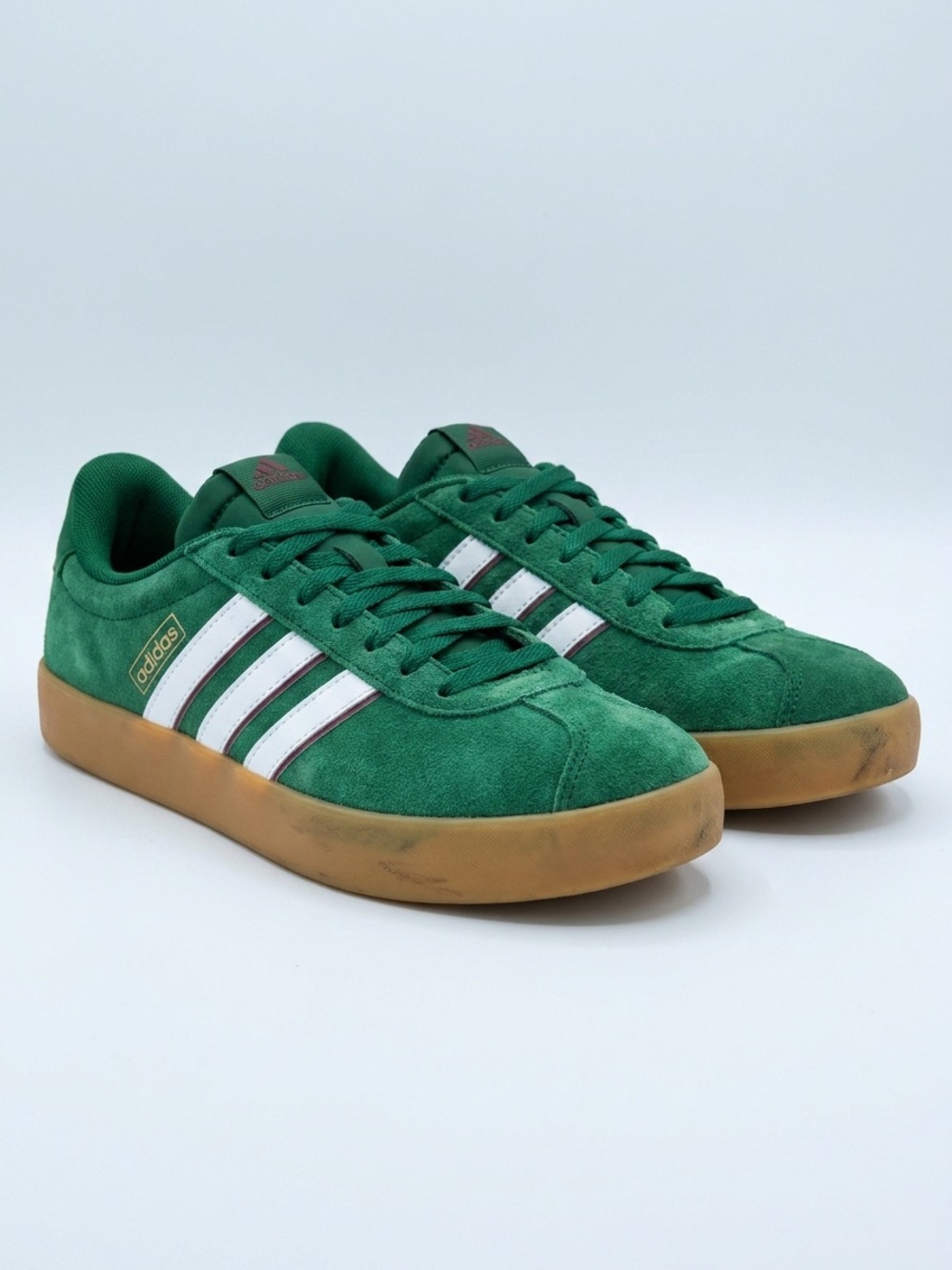 adidas Green Suede Sneakers with White Stripes and Gum Sole - Men's